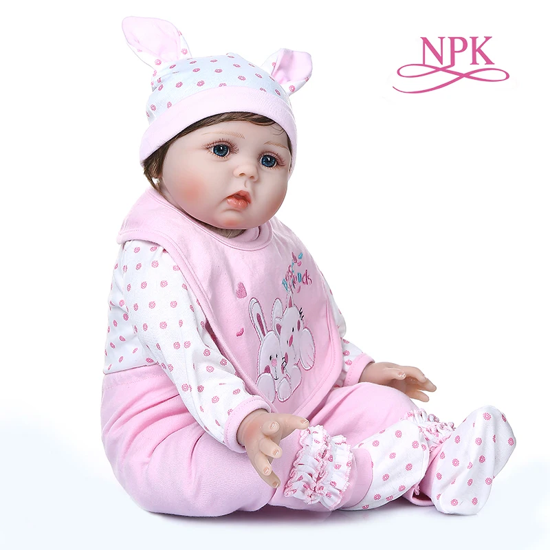 55 см реалистичные reborn baby doll Мягкие настоящие милые детские девочки в розовом кроличьем платье высокое качество силиконовые взвешенные куклы