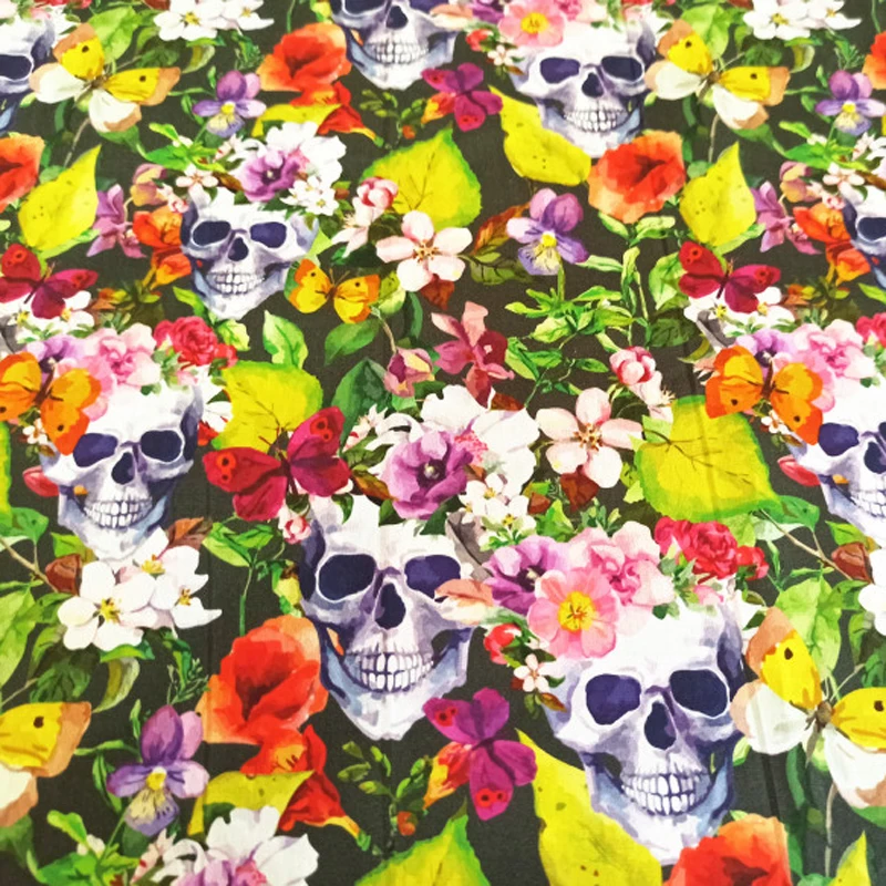 Хлопчатобумажная ткань ZENGIA с изображением сахарного черепа 50*148 см Мексиканский