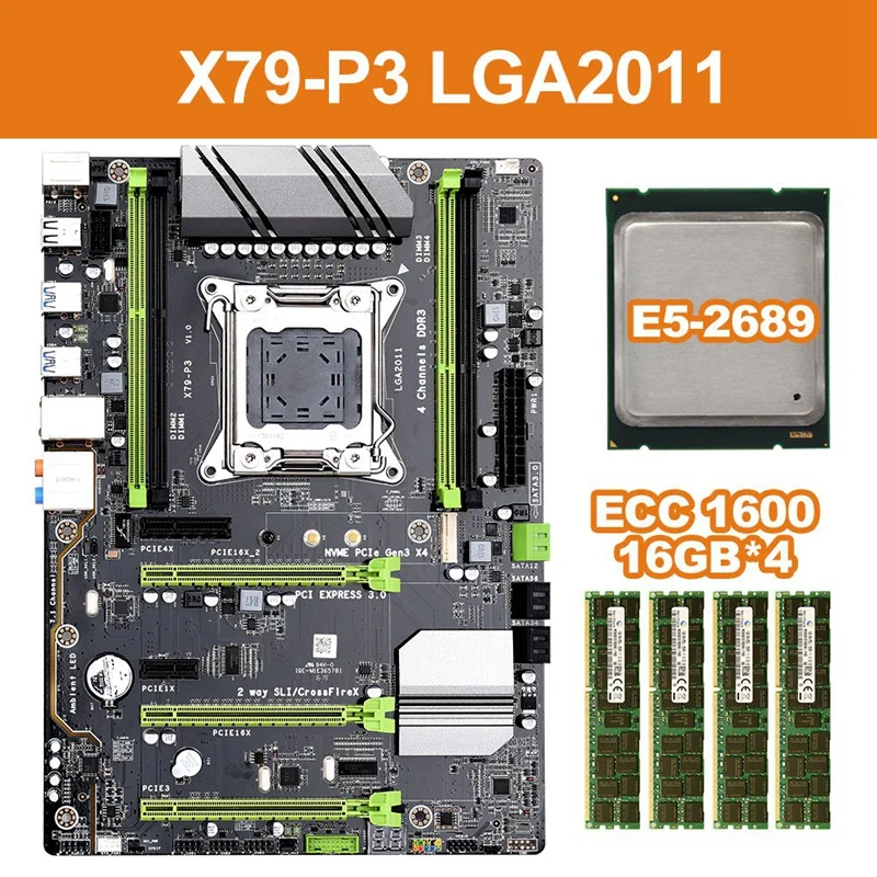 X79-P3 LGA 2011 ATX Gaming Motherboard DDR3 RAM Memory NVME M.2 SSD Support for Intel Xeon Core CPU(with E5-2689 CPU) | Компьютеры и