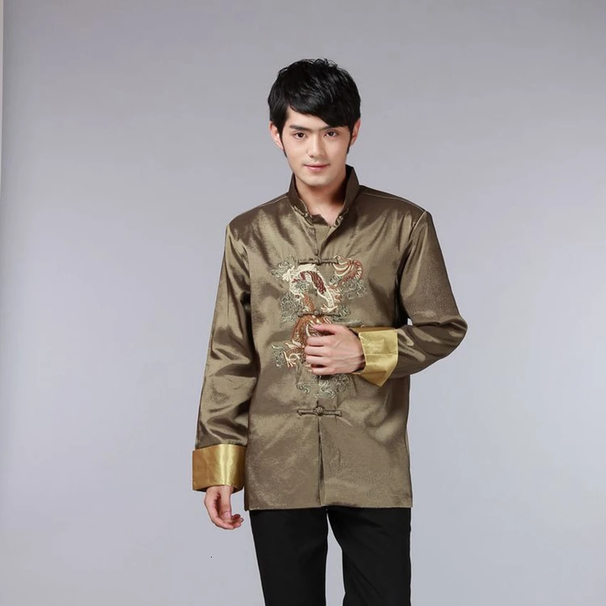 

8 Color Chinese Shirt Traditional Chinese Clothing for Men Chinese Top Men Tang Suit Dragon Satin Long Sleeve Costume Retro