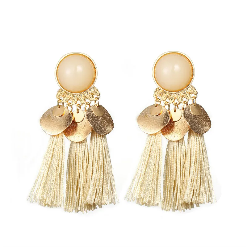 Богемные длинные висячие серьги с кисточками и кристаллами для женщин красные