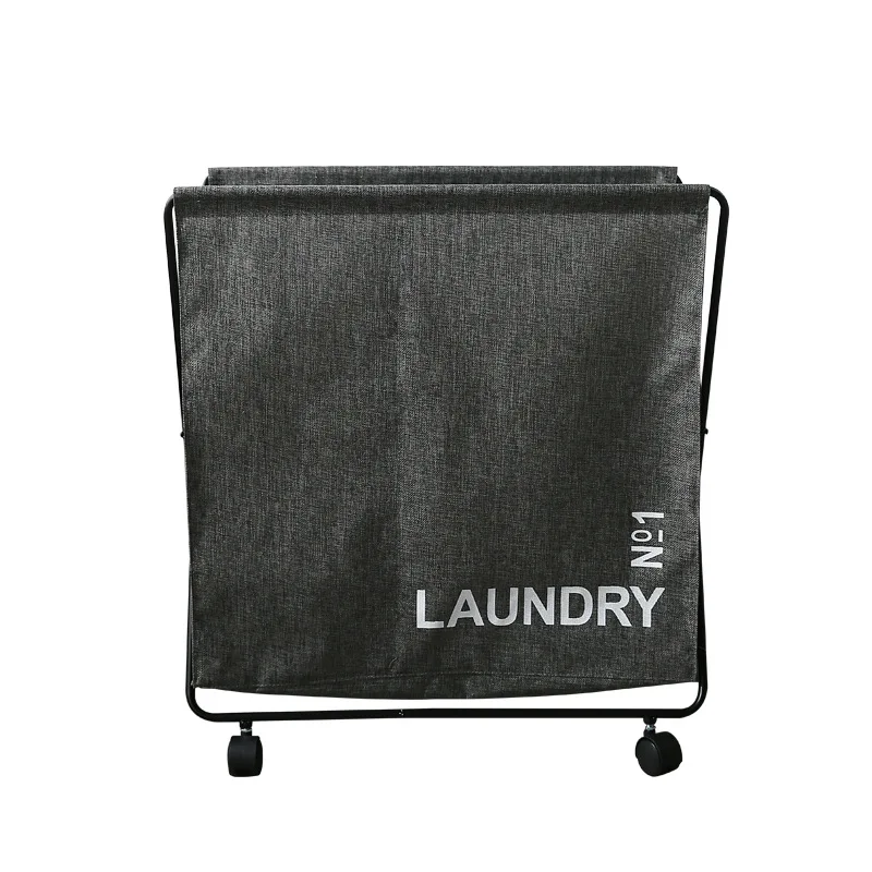 

2 grid fabric folding with wheels iron frame dirty clothes basket household items dirty clothes laundry baskets with weels