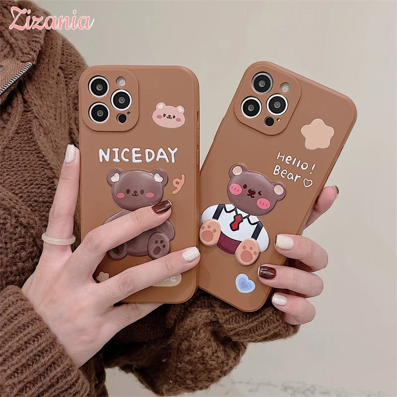 

Cute Brown 3D Cartoon Little bear Phone Case For iPhone 13 12 11 Pro XS Max X XR 7 8 Plus Fashion shockproof Case Girl Hot Sale