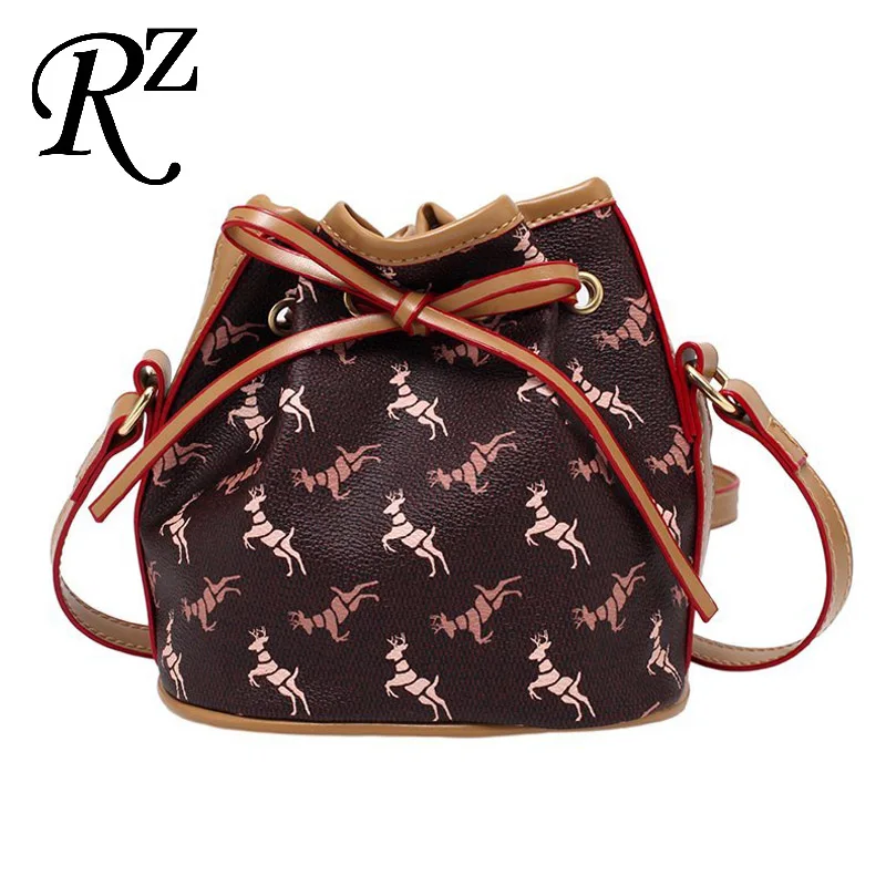 Сумка ведро на шнурке Высококачественная женская сумка с принтом оленя сумки