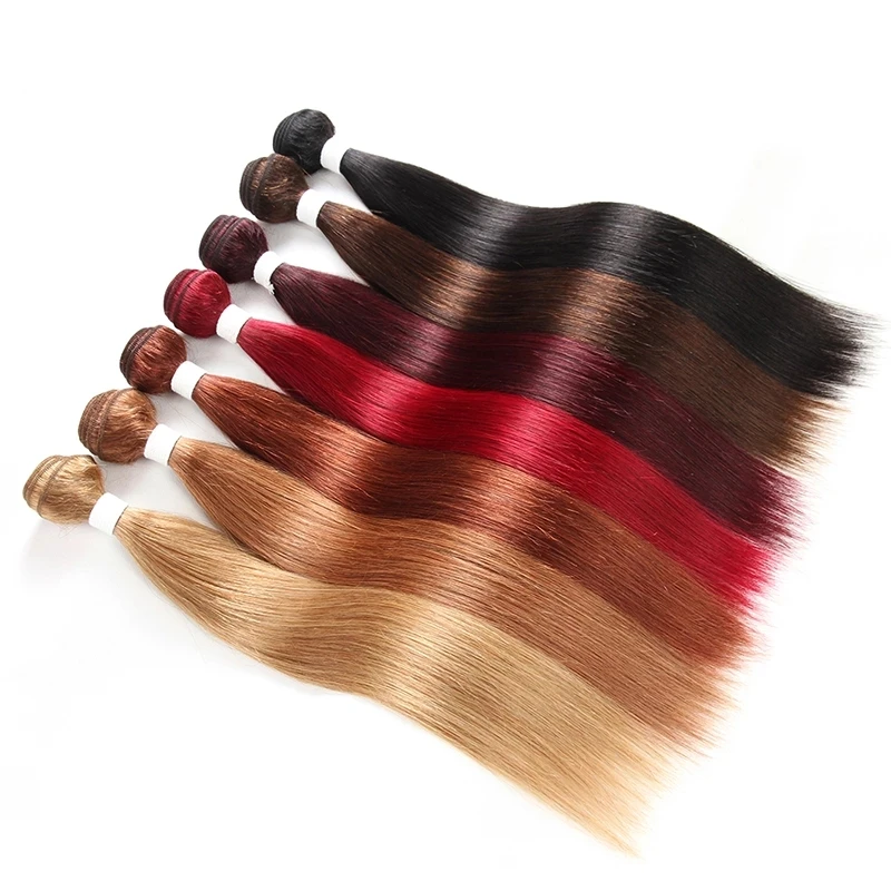 Brazilian Straight Hair Bundles 1/3 pcs Burgundy Red Blonde 27 Brown Color Remy Human Hair Weaving Bundles Extensions EUPHORIA