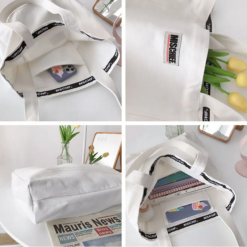 Хлопковая тканевая сумка Hylhexyr женская сумка-тоут однотонные сумки для покупок