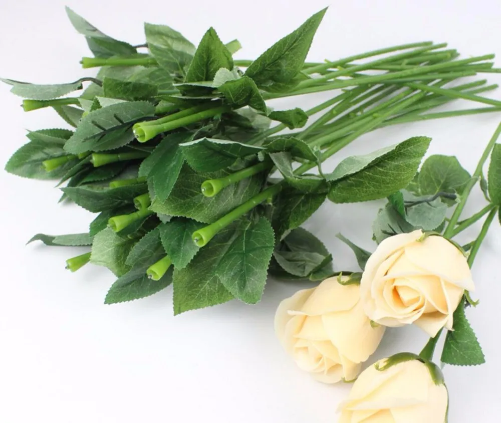

50pcs Artificial Fake Rose Flower Stems For DIY Handmade Bouquet Leaf Vein Wedding Home Decoration