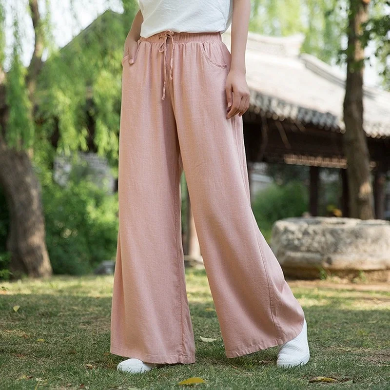 

YOUPUYOUEN 2021 Summer Cotton Linen New Retro Women's Trousers Wide Leg Pants Loose Casual Solid Color Straight Streetwear