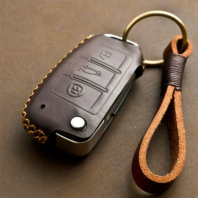 

Genuine Leather Car Flip Protector Key Case For Audi A1 S1 A3 S3 A4 A6 RS6 TT Q3 Q7 2005-2013 Keyless Remote Key Fob Car Styling