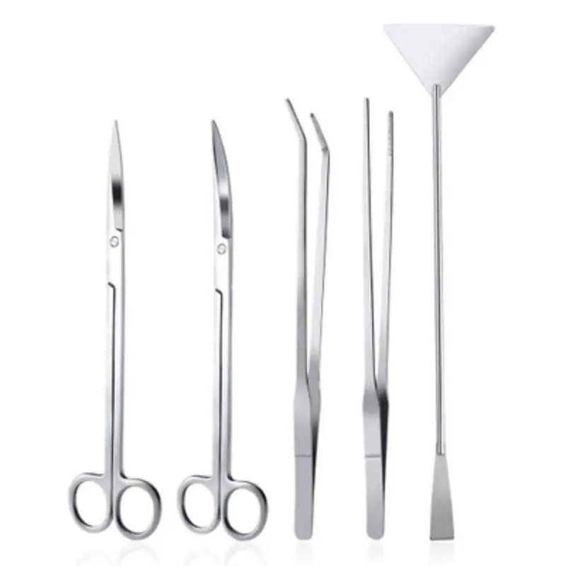 

s 5 Pcs/lot Stainless Steel Aquarium Live Plant Fish Tank Tools Set Scissors Tweezers Scraper