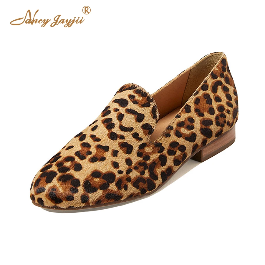 

Yellow Leopard Flock Loafers Women Casual Almond Toe Square Heel Flats Ladies Leisure Spring Autumn Home Daily Slip On Shoes