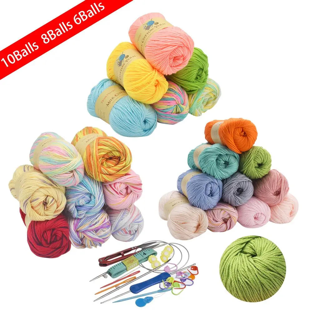 ThinkThings-hilo de algodón de leche, herramienta para tejer hilos, Multicolore, hilo para tejer a mano, ganchillo, 24 bolas, 10 bolas, 8 bolas, 6 bolas