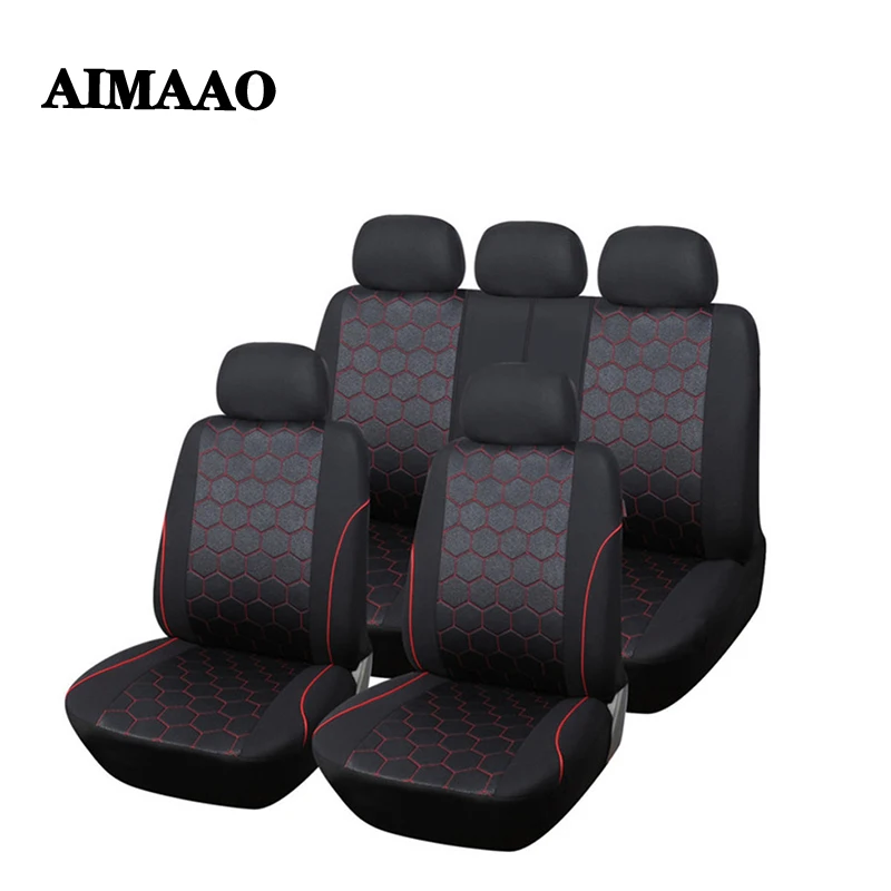 Aimaao 9 шт. универсальные чехлы для сидений автомобиля из полиэстера с рисунком шестиугольника и вышивкой Универсальный подходит для большин...