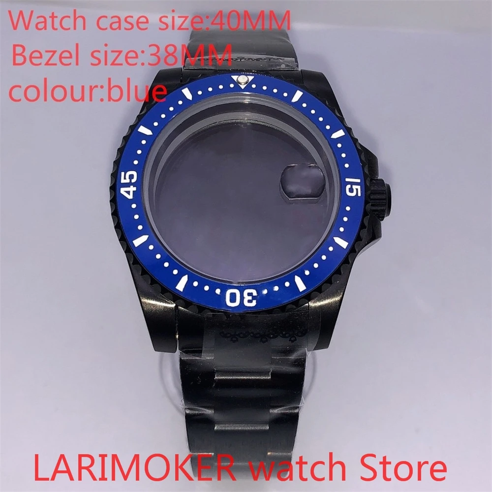 

Suitable for NH35 NH36 Miyota 8215 40mm 904L stainless steel case, sealed black back cover, with rotating glass bezel blue