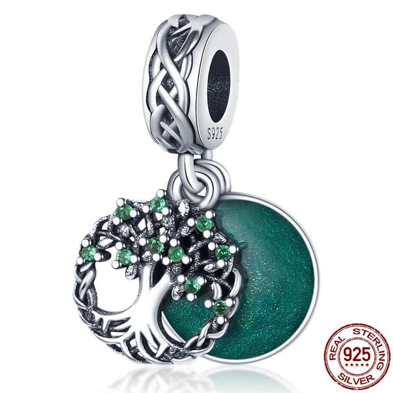 

100% Real 925Sterling Silver Color Green Wishing Tree Pendant Fit Original 3mm Pandach Bracelet&Bangle For Women Fashion Jewelry