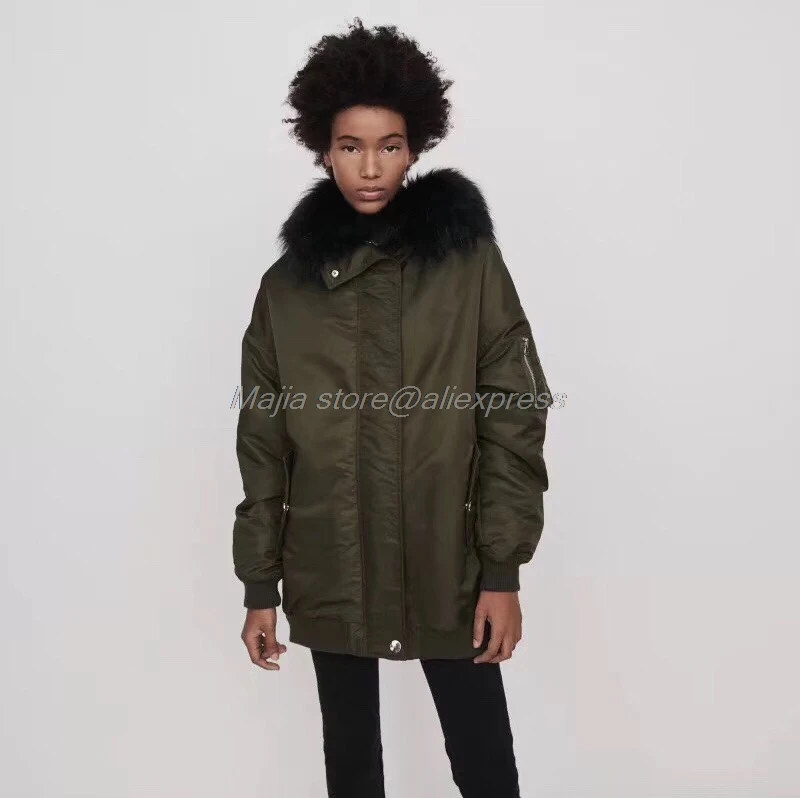 fall and winter fur hooded women amy green cotton warm long jacket coat