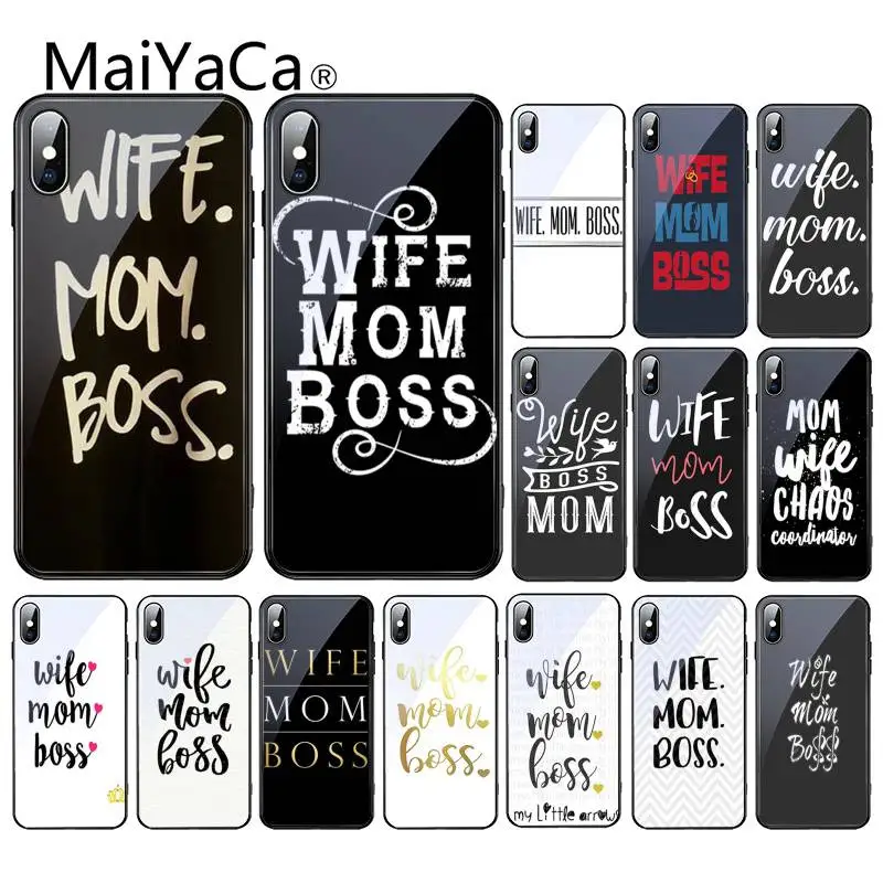 MaiYaCa жена лучшая мама босс слова закаленное стекло черный чехол для телефона iPhone