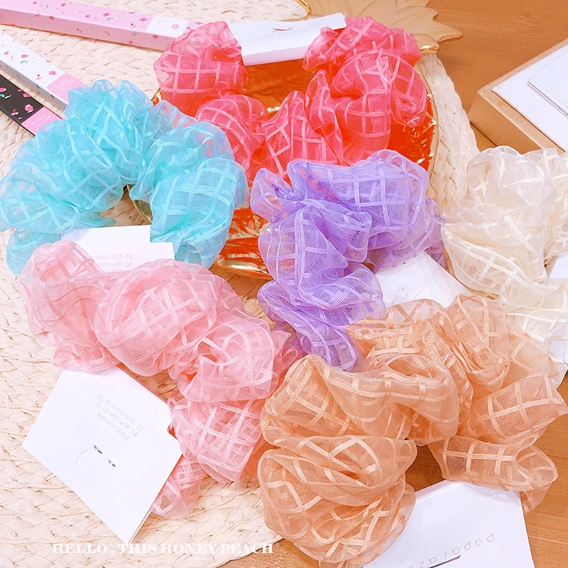 

Organza Plaid Hair Scrunchie Hair Ring Ties For Girls Ponytail Holders Hair Bands Elastic Hairband Hair Accessories Headwear