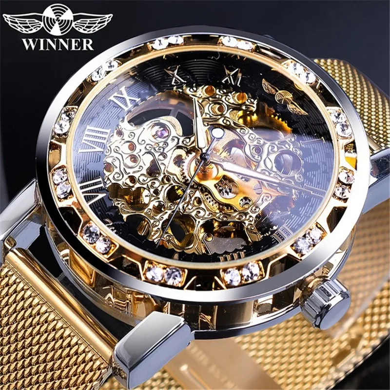 

Men's Watch Fashion Casual Classic Popular Rhinestone Hollow Mesh Belt Manual Mechanical Watch
