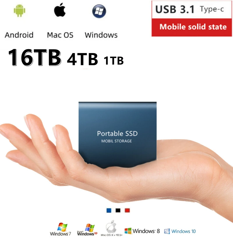 

USB 3,1 M.2 SSD мобильный твердотельный накопитель 16 ТБ 1 ТБ устройство для хранения Жесткий диск компьютер портативные мобильные жесткие диски т...