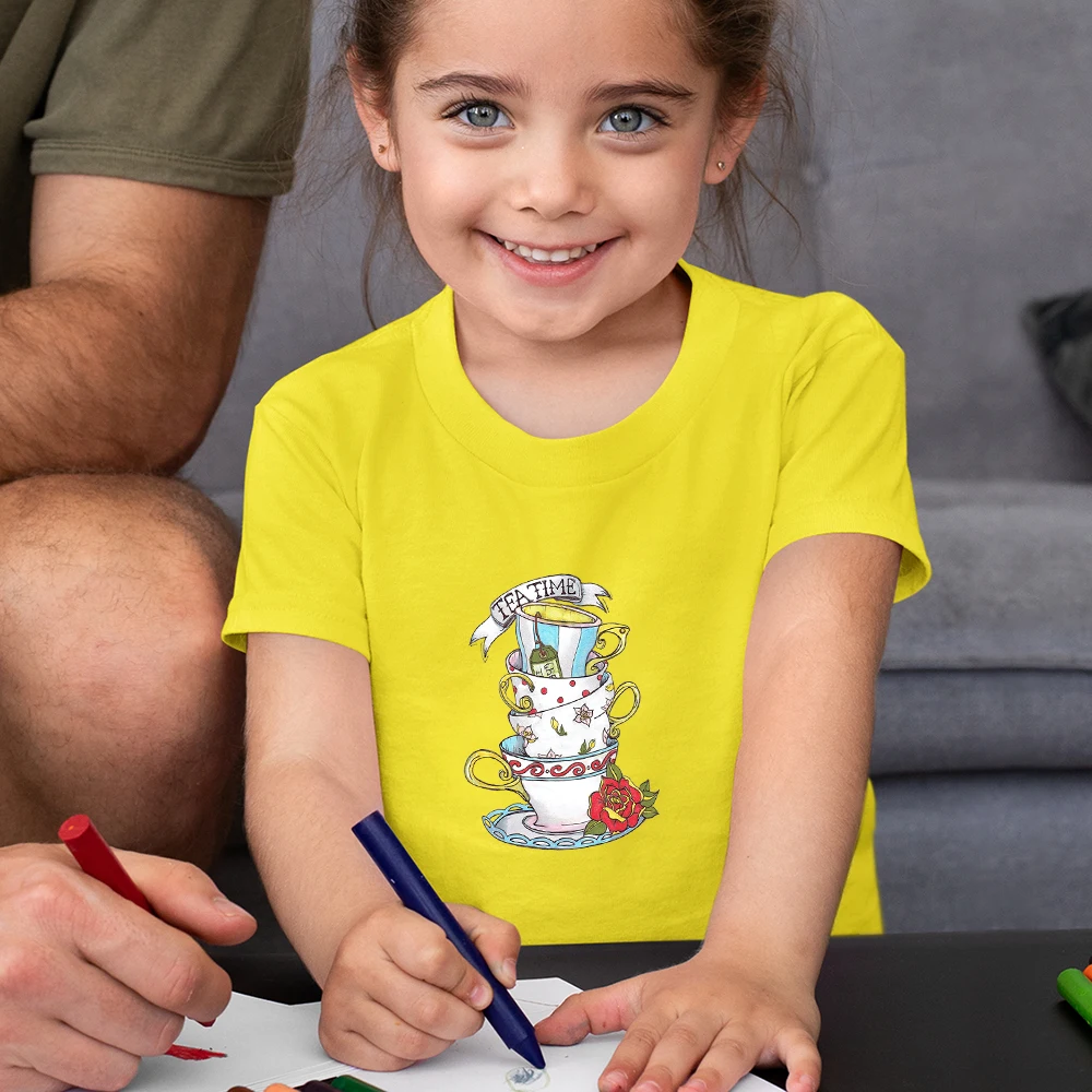

Toddler Girl T-shirt 3 To 12 Years Short Sleeve Kids Shirt Disney Alice in Wonderland Child Tops Streetwear Harajuku Clothes