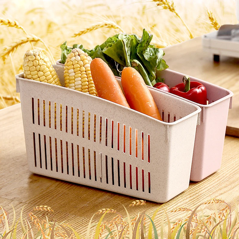 

4pcs/lot Refrigerator Storage Box Basket Fridge Storage Baskets Vegetable Drain Container Kitchen Organizer Plastic Storage Rack