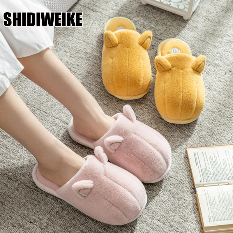 

Модные женские тапочки зимняя теплая меховая обувь для мужчин и пар Симпатичные кроличьи уши мягкая подошва для дома дамские плюшевые слан...