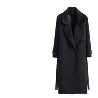 new black temperament winter warm jacket female lapel mid length coat female casual coat plus waist double sided cashmere coat