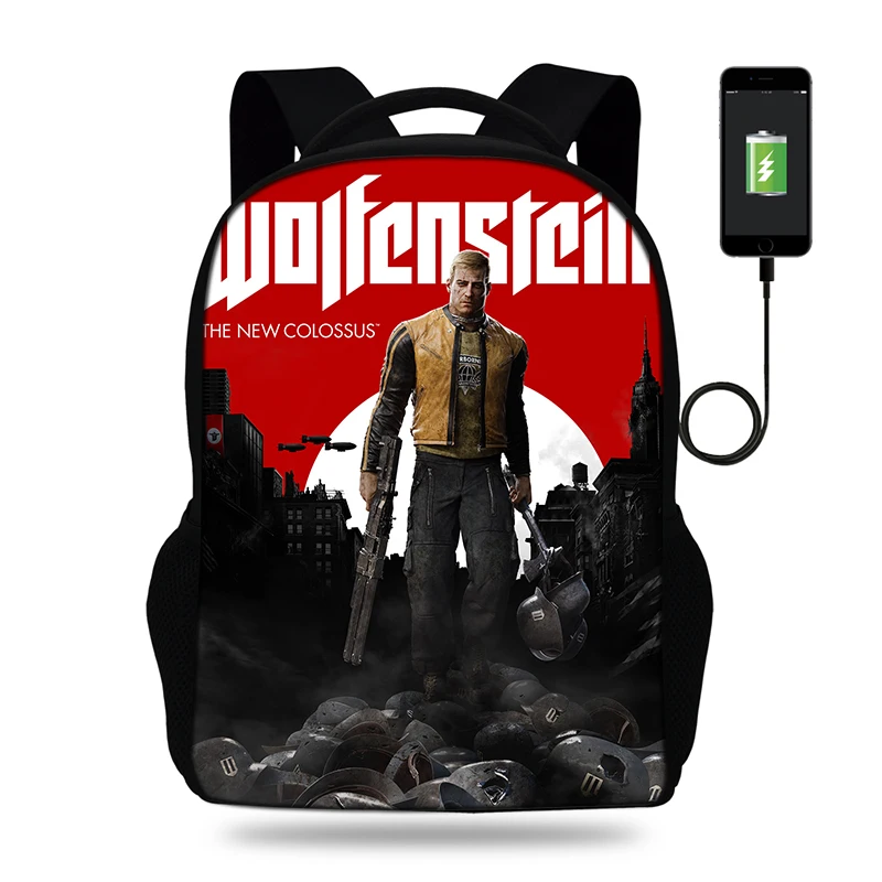 Wolfenstein игровой рюкзак с принтом для мужчин школьный студенческий ноутбук рюкзаки