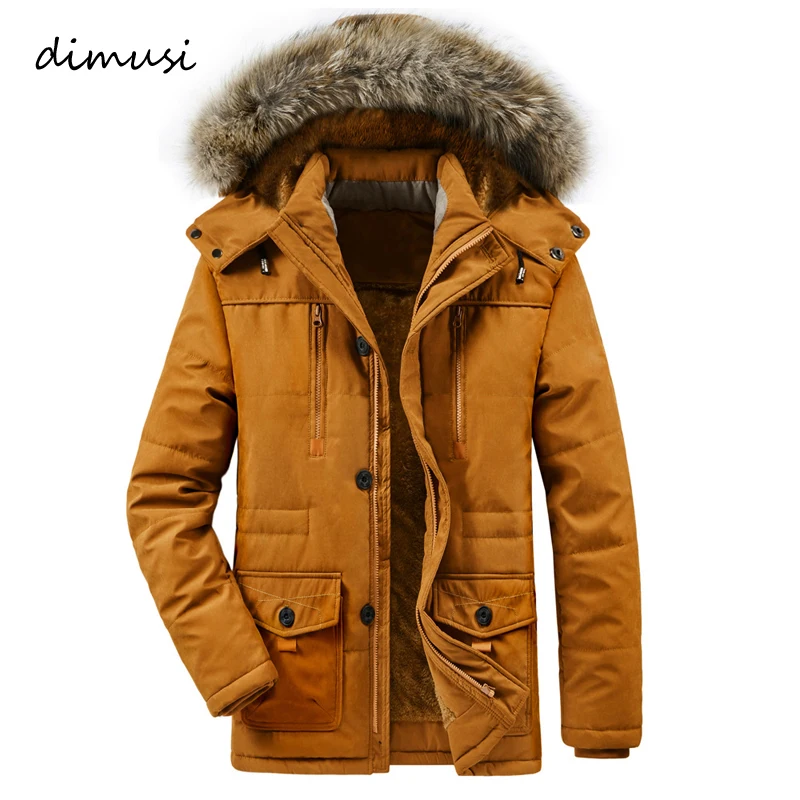 

DIMUSI Winter Men's Jacket Fashion Men Mid-Long Warm Coats Hooded Coats Casual Outwear Fur Collar Thermal Parkas Men Clothing