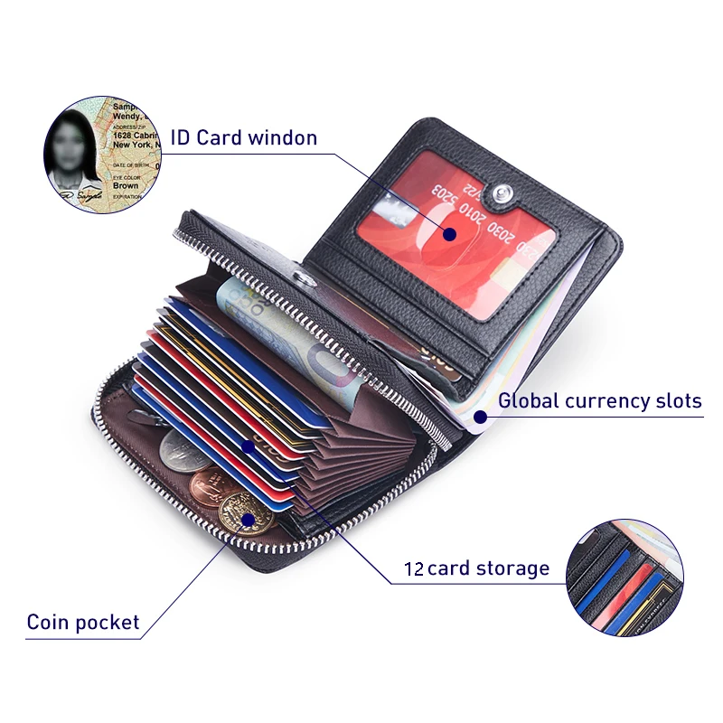 Мужской кошелек BISON DENIM из натуральной кожи на молнии с Rfid блокировкой короткий