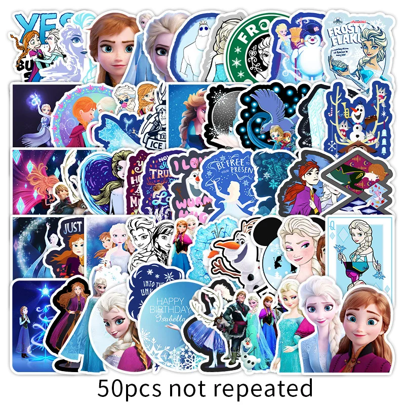 

50/Pcs Disney Frozen Stickers Cartoon Laptop Guitar Luggage Waterproof PVC Cute Dolls New Anime Figure Toys For Girls Gift