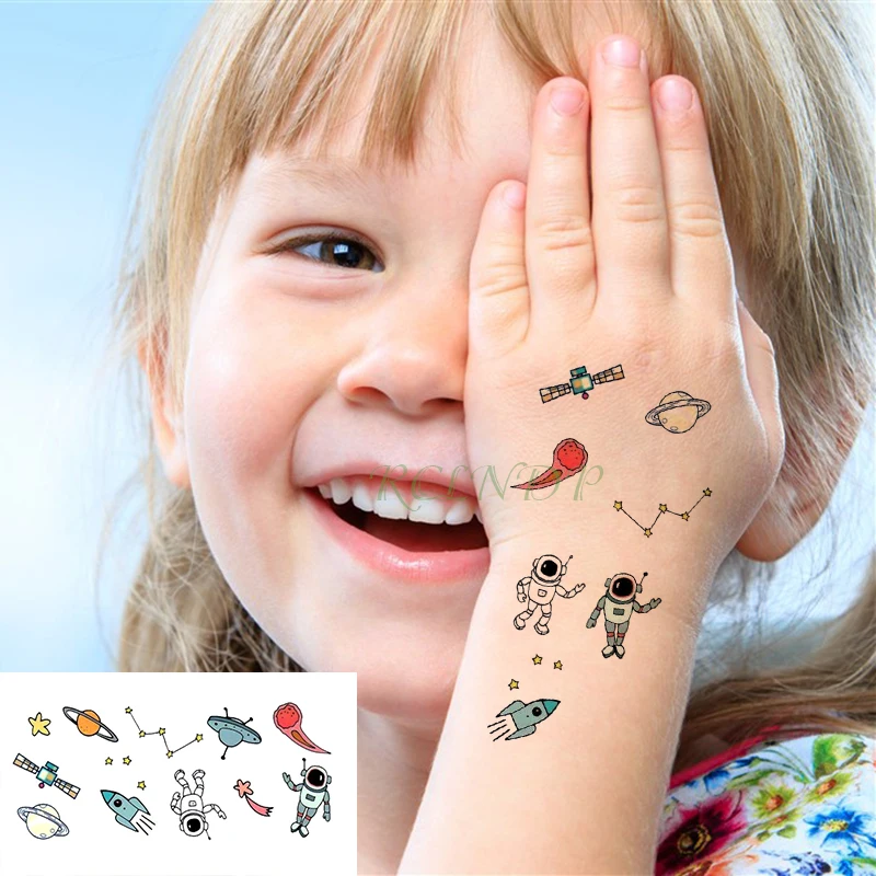 

Waterproof Temporary Tattoo Sticker sun rocket astronaut planet star tatto flash tatoo fake tattoos for kid boy men women girl