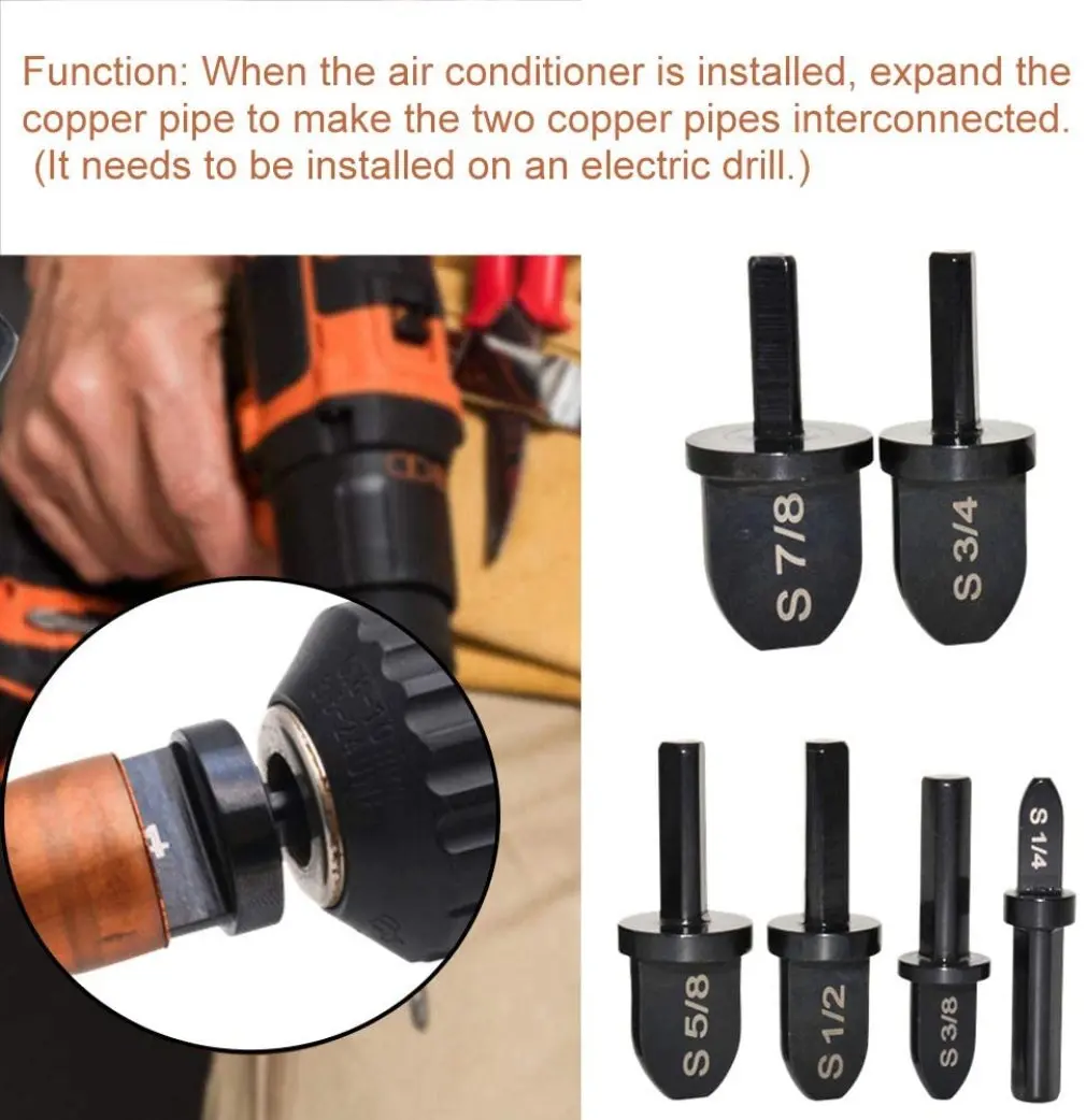 

6pcs/set Swaging Tool Drill Bit Professional Manual Copper Pipe Swage Tool Drill Bit Handle Hvac Repairing Set