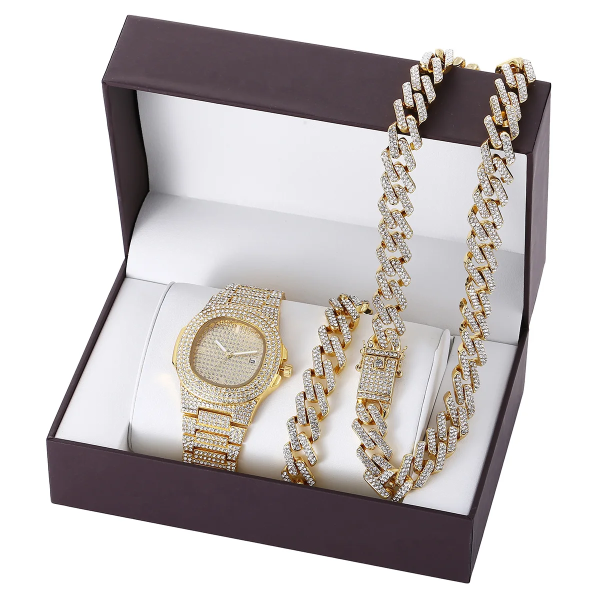 

Fashion Temperament Diamond Band Quartz Watch+bracelet Set 3pcs/Set Watches for Men and Women