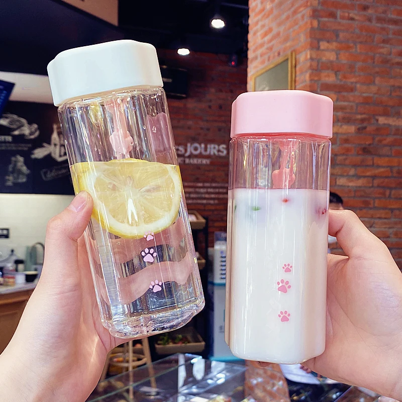 

500ml Korean Kawaii Cat Claw Water Bottle BPA Free Cute Clear Plastic Water Bottles Portable Anti-fall Drinking Cups For Adults
