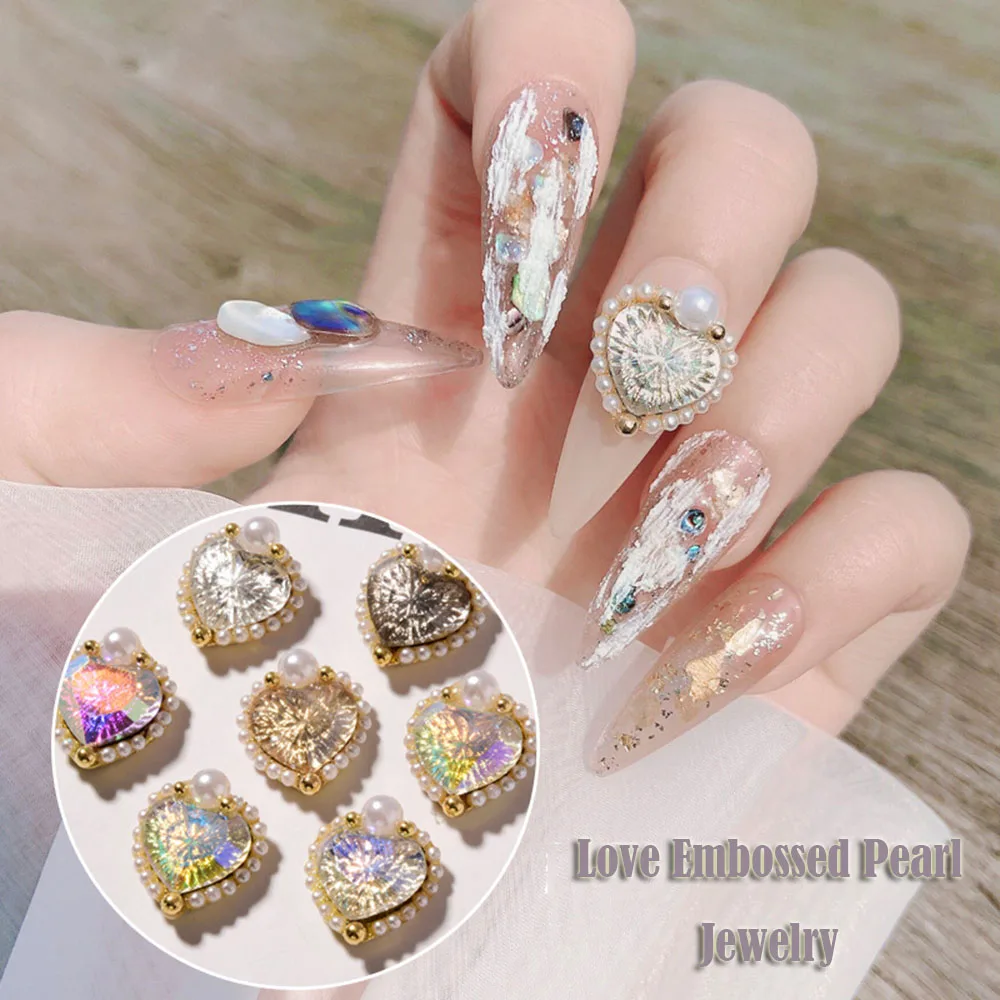 Новое украшение для ногтей в виде красного сердца с тисненым жемчугом ювелирные