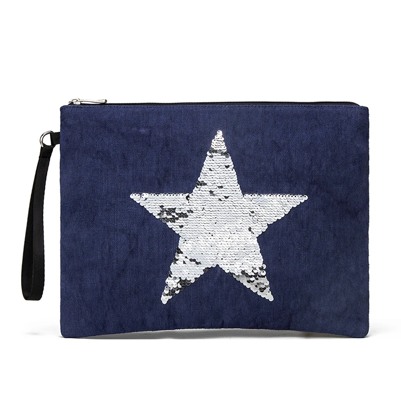 Модный женский кошелек с блестками и звездами Дамский клатч Холщовый для рук