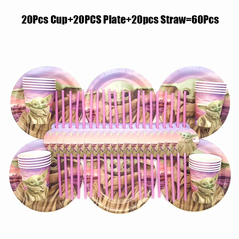 

30Pcs/60Pcs Yoda Baby Party Supplies Set Party Paper Straws Plates Cups Disney Mandalorian Birthday Party Decorations Set