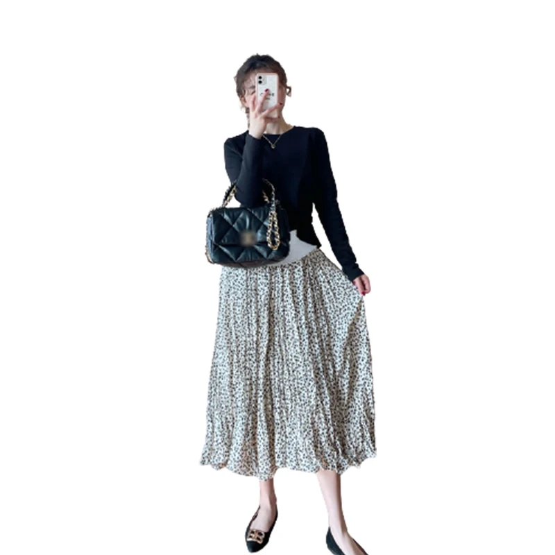 

6125# Summer Casual Printed Chiffon Maternity Long Skirts Elastic Waist belly A Line Loose Clothes for Pregnant Women Pregnancy