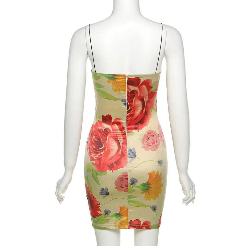 

BOOFEENAA Floral Spaghetti Strap Mini Bodycon Dress Summer 2021 Elegant Sexy Party Club Birthday Outfits for Women C83-CZ11