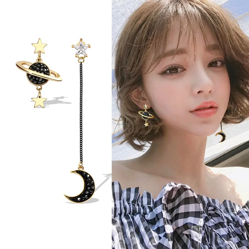 

Asymmetrical Star Moon Dangle Earrings For Women 2020 Cute Korean Gold Long Pendant Drop Earings Unique Fashion Jewelry Gift
