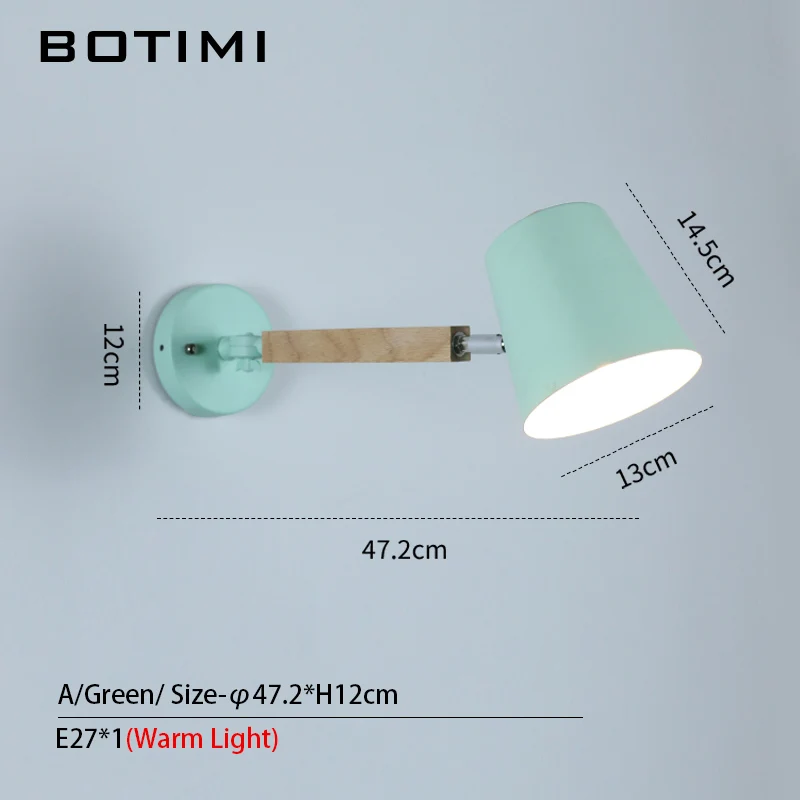 Spec-E-Green Современный светодиодный настенный светильник BOTIMI с металлическим абажуром для спальни, деревянные настенные бра для чтения, регулируемые прикроватные светильники - Цвет абажура: Spec-E-Green