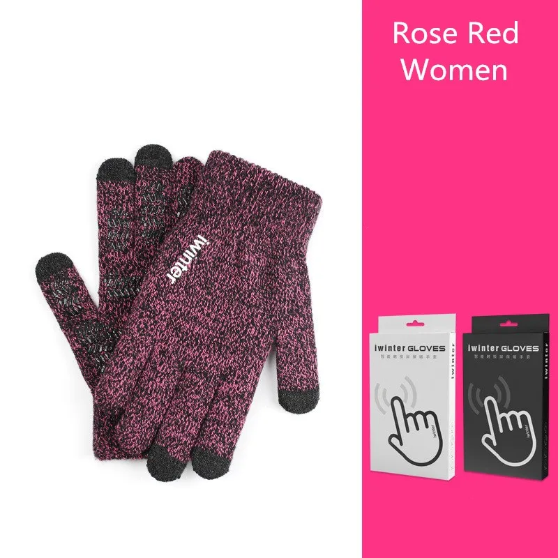 Rose Women Fashion Touch Screen Gloves Men Women Winter Warm Knitting Mittens Anti Slip Thicken Full Finger Guantes - Цвет: Rose Women