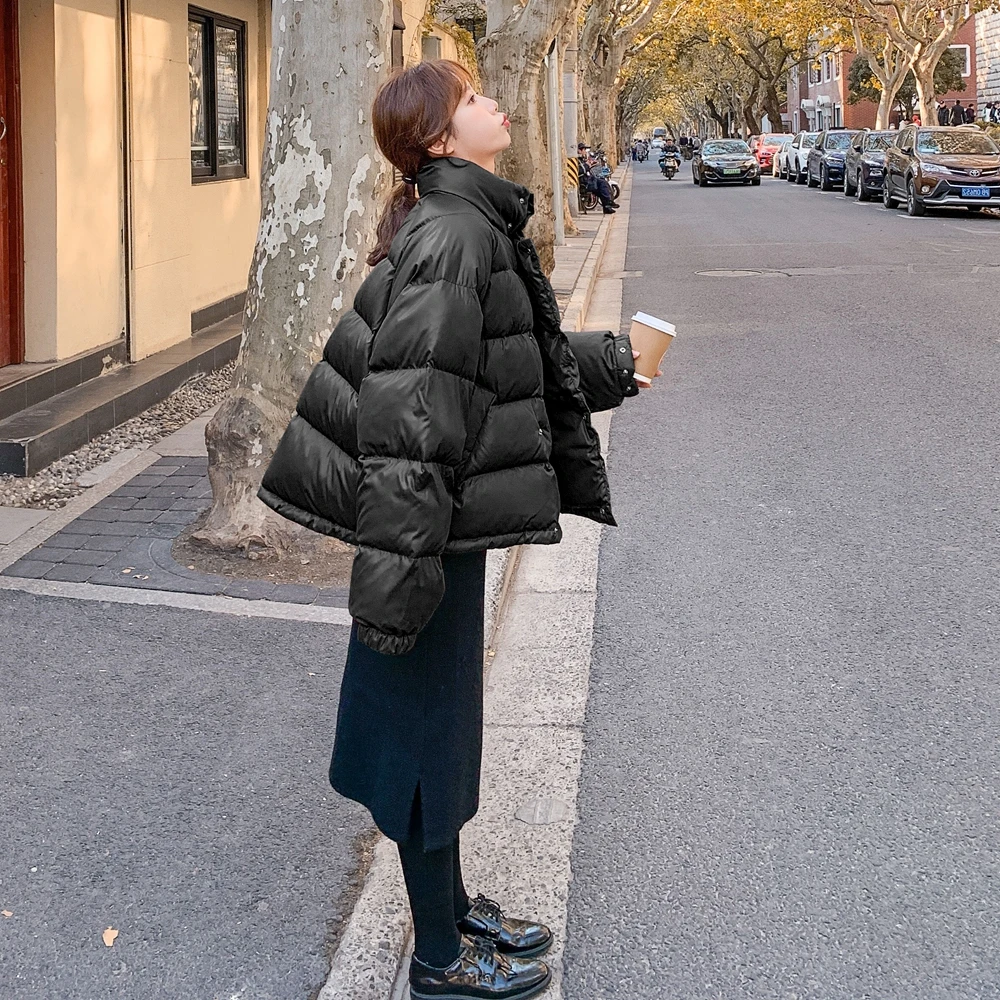 

Korean Style 2020 New Winter Jacket Women Stand Collar Solid Black fashion Female Coat Loose Oversized Womens Short Parka M78