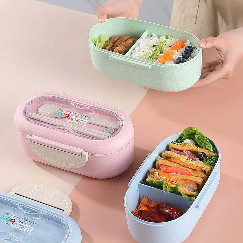 

Microwave Leakproof Wheat Straw Office Dinnerware Food Storage Container Portable Bento Box Bag Student Office Worker Lunch Box