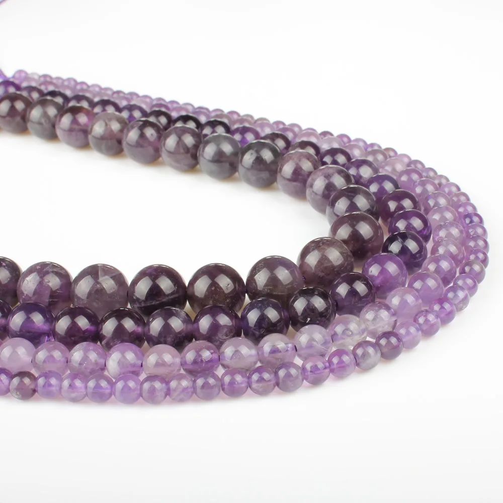 Natural Stone Loose Beads Purple Crystal Round Strand Semi-precious Jewelry Making Bracelet 4mm 6mm 8mm 10mm | Украшения и