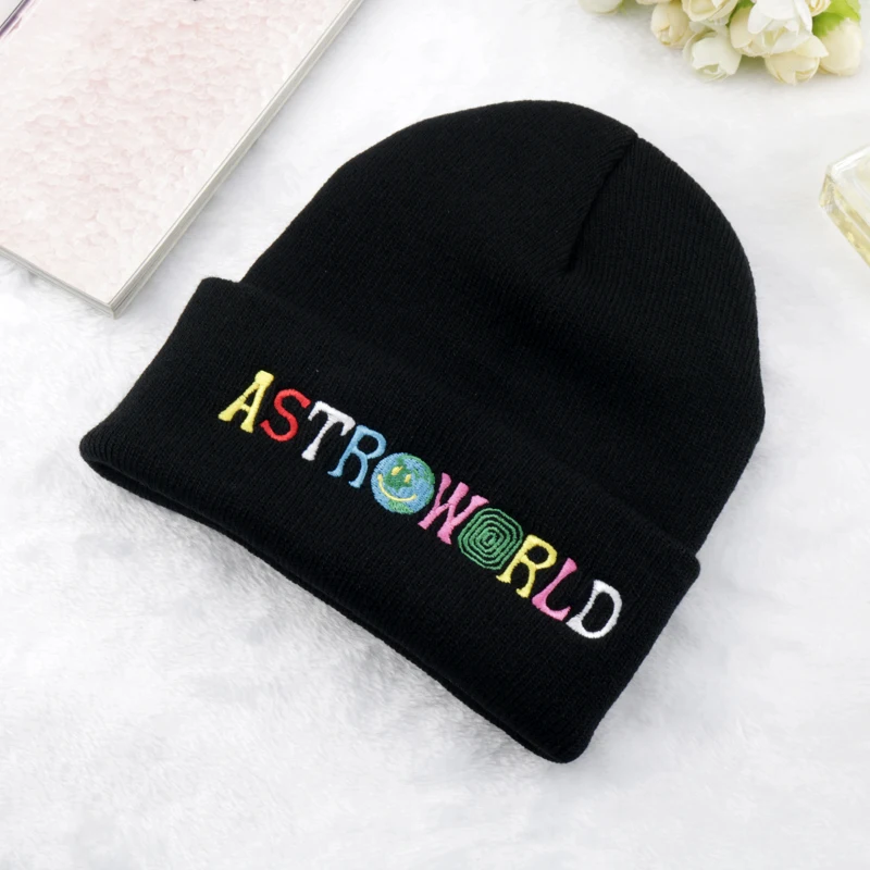 

Trendy Autumn Winter Knitted Hat For Women Men Fashion ASTROWORLD Letter Pattern Embroidery Ski Warm Beanie Skullies Cap