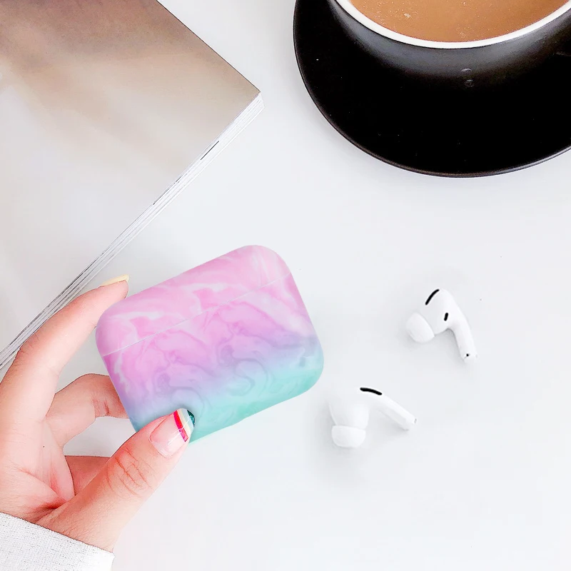 T4 Rainbow Для гарнитура для Airpods протектор противоударный Мраморный Узор Жесткий чехол Чехол для зарядки наушники чехол s для Airpods 1st 2nd сумка - Цвет: T4 Rainbow