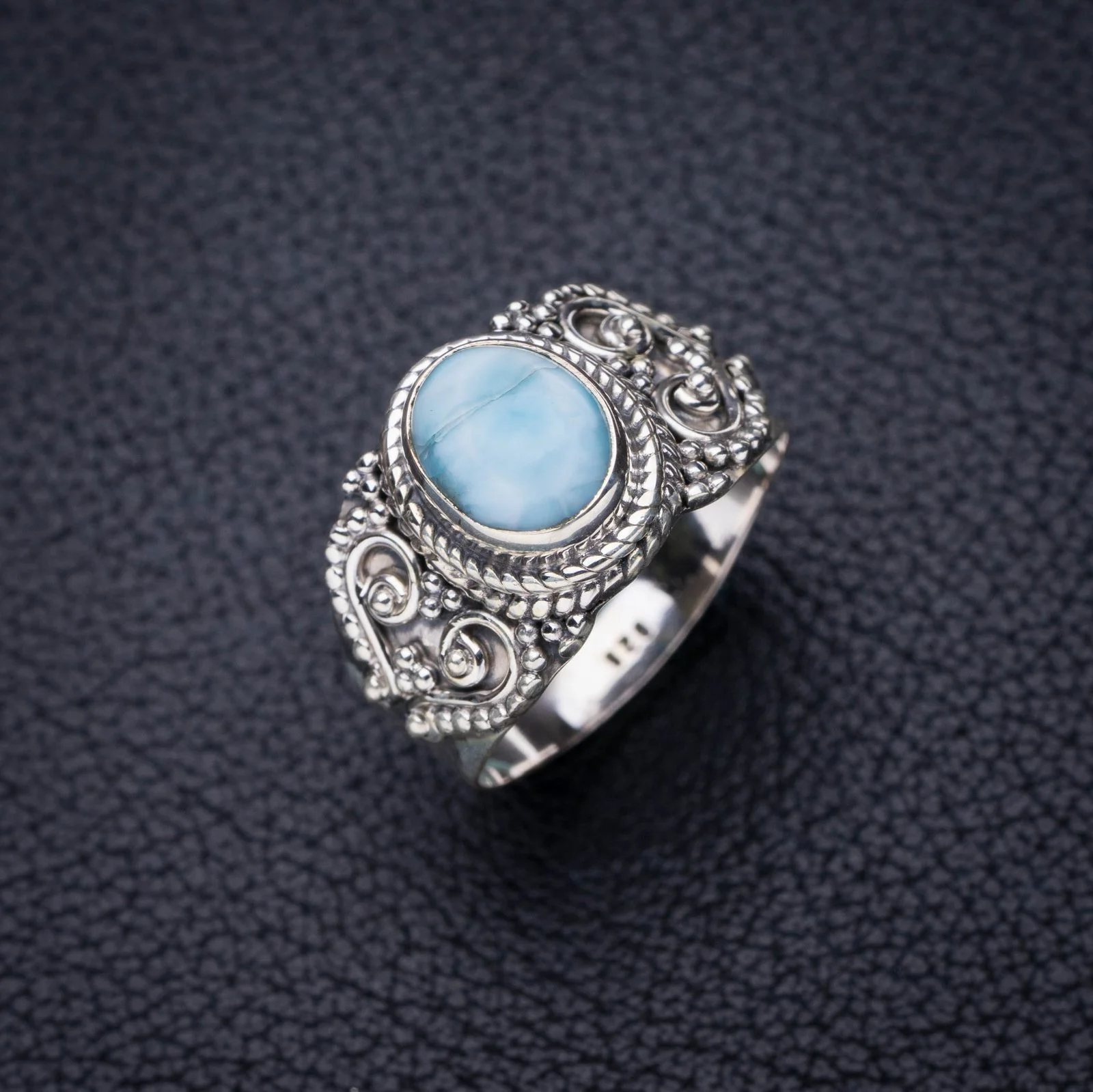 

StarGems Природный Карибский Ларимар ручной работы фотосеребряное кольцо 7,75 E7095